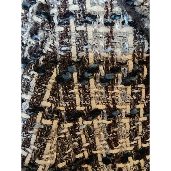 Ann Taylor Tweed Boucle Wool Blazer Women’s 8 Black Grey Blue Jacket Zip Office - Picture 4 of 8